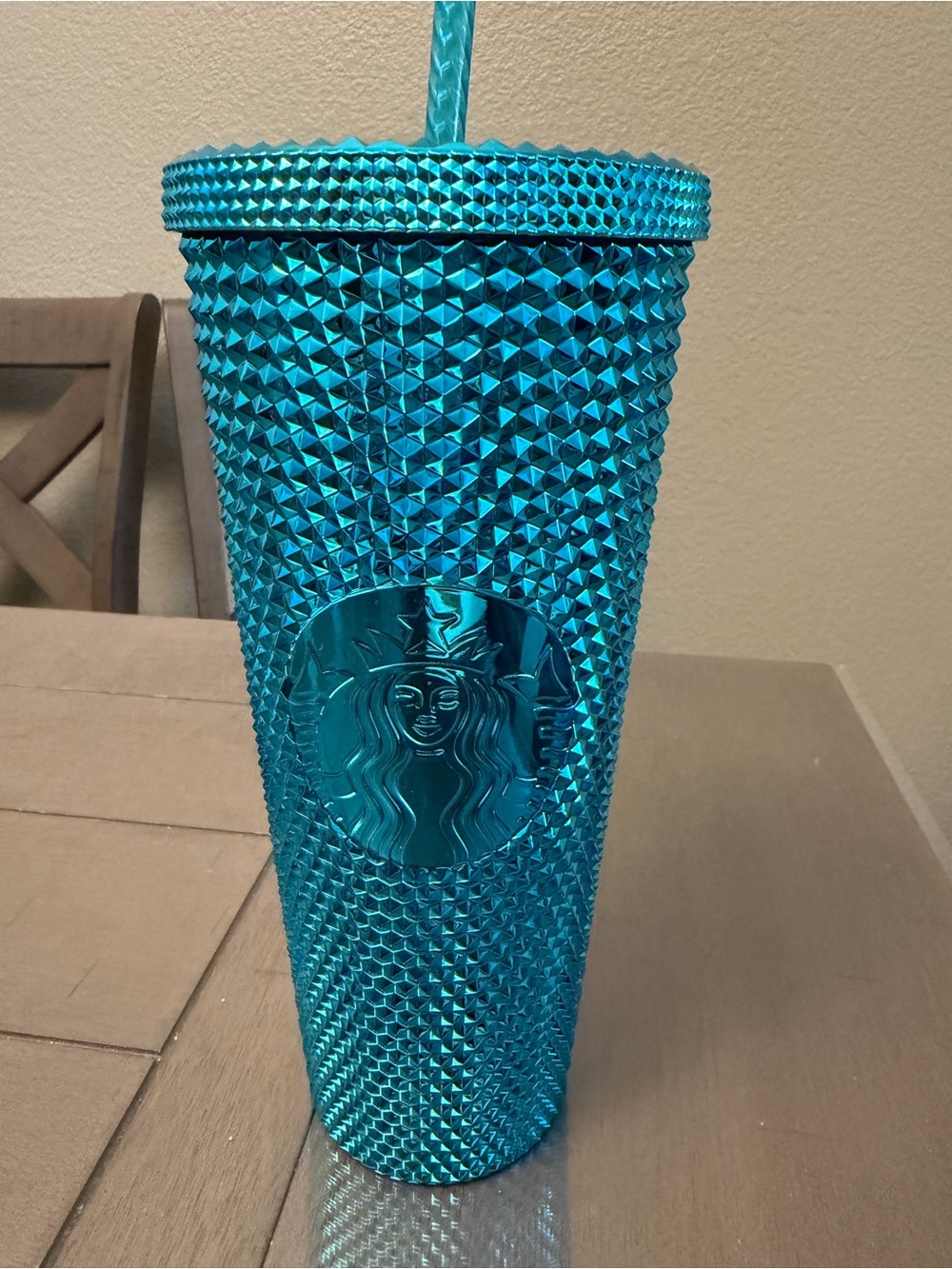 Starbucks Metallic Teal Studded Cold Cup with Straw